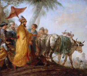 إمبراطور الصين مع محراث. الإمبراطور الصيني يحرث الأخدود الأول لتكريم الزراعة