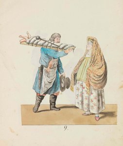 جزار مع خنزير على السبورة وامرأة تاجر من سلسلة سانت بطرسبرغ ... ، 1799.