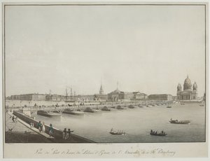 منظر لجسر القديس إسحاق في بطرسبورغ - كريستيان جوتليب هامر (1779-1864). النقش ، بالألوان المائية ، قبل عام 1820. متحف الدولة لتاريخ سانت بطرسبرغ