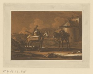 حصانان محملان خارج سور المدينة ، أحدهما طفل الفرسان والخيول والمعارك (عنوان المسلسل) بواسطة كريستيان روجينداس
