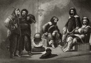 الحياة في العميد ، نقشها J.McGoffin ، من `` استكشافات القطب الشمالي في السنوات 1853 ، 54 ، 55 &39;&39; ، المجلد الأول ، من قبل الدكتورة إليشا كينت كين (1820-57) المنشورة فيلادلفيا ، 1856 بواسطة كريستيان شوسيلي