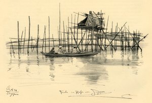 منزل على ركائز متينة وصيادين في ميناء سنغافورة ، 1898. بواسطة كريستيان فيلهلم أليرز