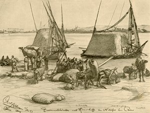 تحميل القطن على قوارب الحبوب ، نهر النيل ، القاهرة ، مصر ، 1898. بواسطة كريستيان فيلهلم أليرز