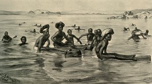 رجال في نهر النيل عند أول شلال ، مصر ، 1898. بواسطة كريستيان فيلهلم أليرز