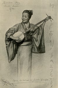 امرأة تلعب دور الشاميسن ، شلالات مينتاكي ، كوبي ، اليابان ، 1898. بواسطة كريستيان فيلهلم أليرز