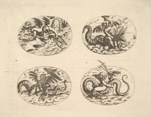 بوتي مع وحوش البحر ، لوحات من Neue Grotessken Buch ، 1610. بواسطة كريستوف جامنيتسر