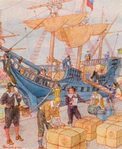 Hafen Mit Tabakballen / ميناء مع بالات التبغ (طباعة حجرية ملونة)