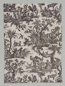 قطعة من القطن المطبوع على الألواح النحاسية مع تصميم Les quatres Party du monde ، 1788.