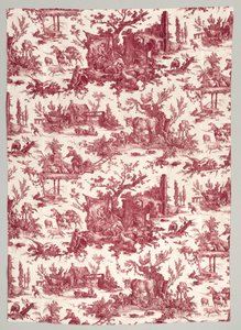 شريط من القطن المطبوع من النحاس المطبوع بتصميم Les plaisirs de la ferme ، 1785-1790.