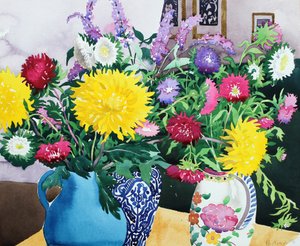 الداخلية مع Asters (ألوان مائية على ورق) بواسطة كريستوفر ريلاند