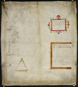 خريطة قصور بايفورد وجودمانستون في مورستون وسيتنجبورن، مقاطعة. كينت: 1590 (غسل بالحبر والألوان على الرق) بواسطة كريستوفر ساكستون