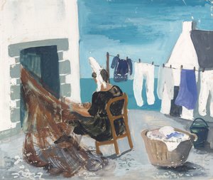 Mending Nets ، تريبول ، حوالي عام 1930 (قلم رصاص وغواش على ورق)