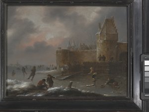 منظر طبيعي شتوي مع متزلجين، حوالي عام 1660 (زيت على الخشب) بواسطة كلايس (1630 76) مولينير