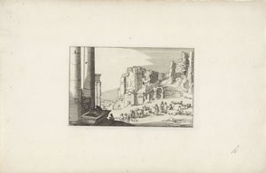 تلال منظر طبيعي بها نافورة ورعاة المناظر الطبيعية الإيطالية مع الآثار (عنوان المسلسل) Variae Antiquitates Romanae (عنوان السلسلة على الكائن) بواسطة ويليم فان نيولانت (الثاني)