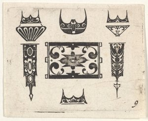 طباعة Blackwork مع تسعة عناصر ، كاليفورنيا. 1620.
