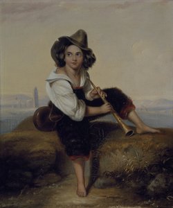 A peasant boy with a pipe, near the Flavian Aqueduct, c.1844 (oil on canvas) بواسطة كلارا مونتالبا
