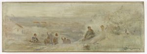 رسم تخطيطي لمبنى بلدية مونتروي-سو-بوا: منظر طبيعي - استراحة تحت الأشجار، في عام 1892 (زيت على قماش) بواسطة كلود تشارلز بورجونييه