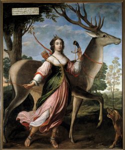 Portrait of Marie de Rohan - Montbazon, Duchess of Luynes then Chevreuse (1600-1679) The young woman is represented as a hunter Diane, with a deer. Painting attributed to Claude Deruet (1588-1662) 1627 Sun. 2,4x1,95 m