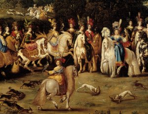 العناصر الأربعة. تفاصيل الهواء: صقر صيد Ecuyere. لوحة لكلود ديرويه (1588-1662)