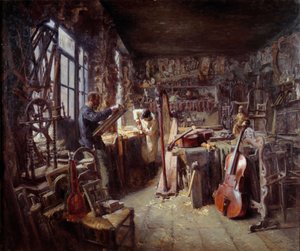 مرمم في ورشته مليئة بالأدوات. لوحة لكلود فيرمين (1864-1944) 1896 متحف أفينيون كالفيت إنتباه! قد يخضع استخدام هذا العمل لطلب إذن من طرف ثالث أو رسوم إضافية بواسطة كلود فيرمين