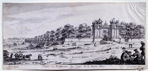 عرض ومنظور Cours de la Reine Mere تم إنشاء هذه المسيرة في عام 1616 بالقرب من Place de l'Alma في باريس بواسطة Marie de Medicis. رسم لكلود جويران (1620-1662) القرن السابع عشر في باريس ، متحف كارنافالي بواسطة كلود جويراند