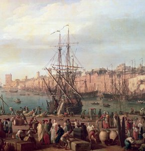 منظر الصباح للميناء الداخلي لمرسيليا وجناح Horloge du Parc ، 1754 (تفاصيل 156103) بواسطة كلود جوزيف فيرنيه