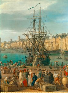 The port of Marseille in the 18th century Detail representing the unloading of goods. Painting by Joseph Vernet (1714-1789) 18th century Paris. Marine Museum بواسطة كلود جوزيف فيرنيه