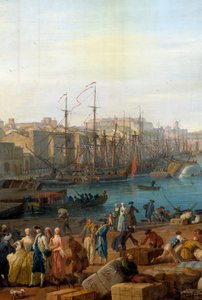 ميناء مرسيليا في القرن الثامن عشر تمثل التفاصيل تفريغ البضائع. لوحة جوزيف فيرنت (1714-1789) بواسطة كلود جوزيف فيرنيه