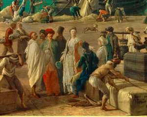 تفاصيل: ميناء مرسيليا في القرن الثامن عشر "" تفصيل يمثل تفريغ البضائع. رسم جوزيف فيرنيه (1714-1789) القرن الثامن عشر في باريس. المتحف البحري بواسطة كلود جوزيف فيرنيه