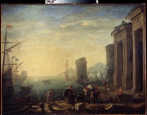 الصباح في الميناء. صباح في المرفأ. لوحة لكلود جيلي ، المعروفة باسم لورين (1600-1682). زيت على قماش