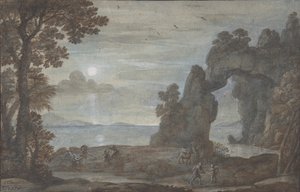 منظر الساحل مع فرساوس وأصل المرجان ، 1674. بواسطة كلود لورين