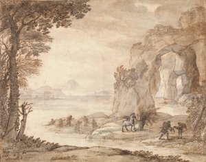 بيرسيوس وأصل المرجان ، ج .1671 (الطباشير الأسود ، البني الداكن والحبر الأسود ، البني الداكن والرمادي مع الأبيض) بواسطة كلود لورين