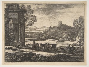 القطيع العائد في الطقس العاصف ، كاليفورنيا. 1650-51. بواسطة كلود لورين