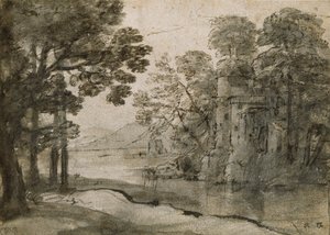 طاحونة مائية بين الأشجار ، 1635-1638 بواسطة كلود لورين