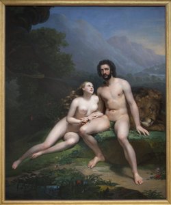 آدم وحواء. لوحة لكلود ماري دوبوف (1790-1864) ، زيت على قماش