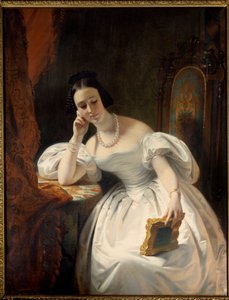 فتاة صغيرة في المرآة. لوحة لكلود ماري دوبوف (1790-1864)