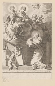 القديس برنارد راكعًا أمام ظهور العذراء والطفل صفحة العنوان لـ: Saint Bernardus ، Divi Bernardi Abbatis (...) ، 1640 بواسطة جاك ستيلا