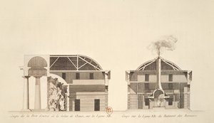 المقطع العرضي لمدخل أعمال الملح في مدينة Chaux المثالية ، c.1801