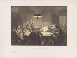 الرجال يقرؤون حول طاولة Les profonds politiques / السياسيون العميقون / Die volendeten Staatsmanner (العنوان على الكائن) عروض فكاهية (عنوان المسلسل) Galerie pour rire (عنوان السلسلة على الكائن) بواسطة كلود ثيللي