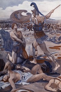 وفاة باتروكليس: هيكتور يقتل باتروكلس. رسم إيضاحي لكليمان غونتييه (1876-1918) لـ هوميروس "الإلياذة" (أوميرو). باريس ، هنري لورينز