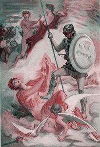 أصيب فينوس بجروح من قبل ديوميدي أثناء محاولته إنقاذ ابنه إيني. رسم إيضاحي لكليمان غونتييه (1876-1918) لـ "الإلياذة" لهومير (أوميرو). باريس ، هنري لورينز