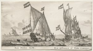 سفن ومناظر مختلفة لأمستردام (Verscheÿde Ships and Gesichten van Amstelredam) ، الجزء الثاني: يخت الأميرالية الهولندي. سفينة حراسة بواسطة رينير نومز ، ودعا زيمان