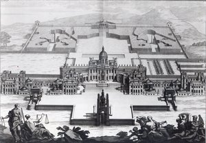 Castle Howard ، من "Vitruvius Britannicus" بقلم كولين كامبل ، نقش بواسطة هندريك هولسبيرغ ، c.1718-20