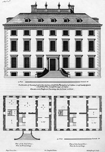 ارتفاع بيت تشيفنينج في كينت ، منقوش من قبل H. Hilsbergh ، رسم توضيحي من &39;Colen Campbell&39;s Vitruvius Britannicus&39; ، تم نشره في 1715-1725
