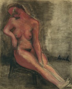 عارية أحمر يجلس على كرسي. عارية حمراء تجلس على كرسي