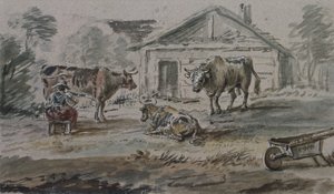 الماشية واقفة أمام كوخ بواسطة Copplestone Warre Bamfylde