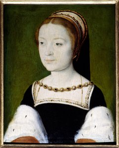 صورة لمادلين من فرنسا (1443-1495) ، الابنة الكبرى لفرانسوا الأول ، ملكة اسكتلندا ، الزوجة الأولى لجاك ف. زيت على خشب. الأبعاد: 0.22 × 0.31. فرساي ، متحف دو شاتو - بور
