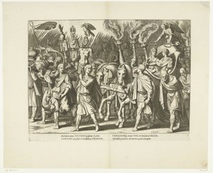 Triomfwagen van Karel V en Ferdinand، na de bevrijding van Wenen van de Turken، ca. 1532 ، لا. 7 مشاهد من ليفن فان كاريل الخامس (عنوان المسلسل) حياة الإمبراطور تشارلز الخامس في نقش جميل للغاية ، محفور على تصميمات A. Tempest الشهيرة بواسطة انطونيو تمبيستا