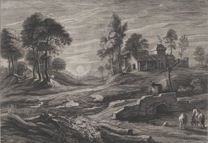 منظر طبيعي مع رسم جيد ، 1638-60.