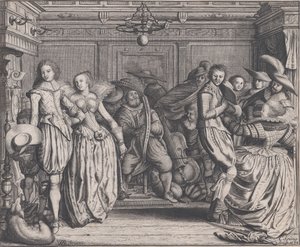 الداخلية مع الأزواج الراقصين والموسيقيين ، كاليفورنيا. 1620. بواسطة كورنيليس كونينج